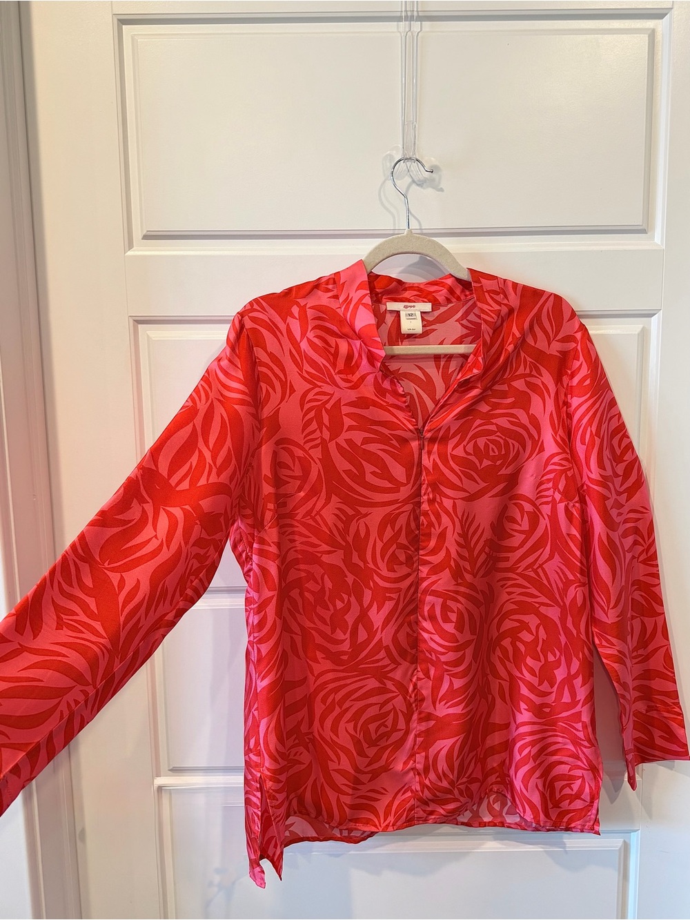 Leggiadro 100% Silk Abstract Floral Tunic Blouse Cover Up Pink Resort Wear Sz 12